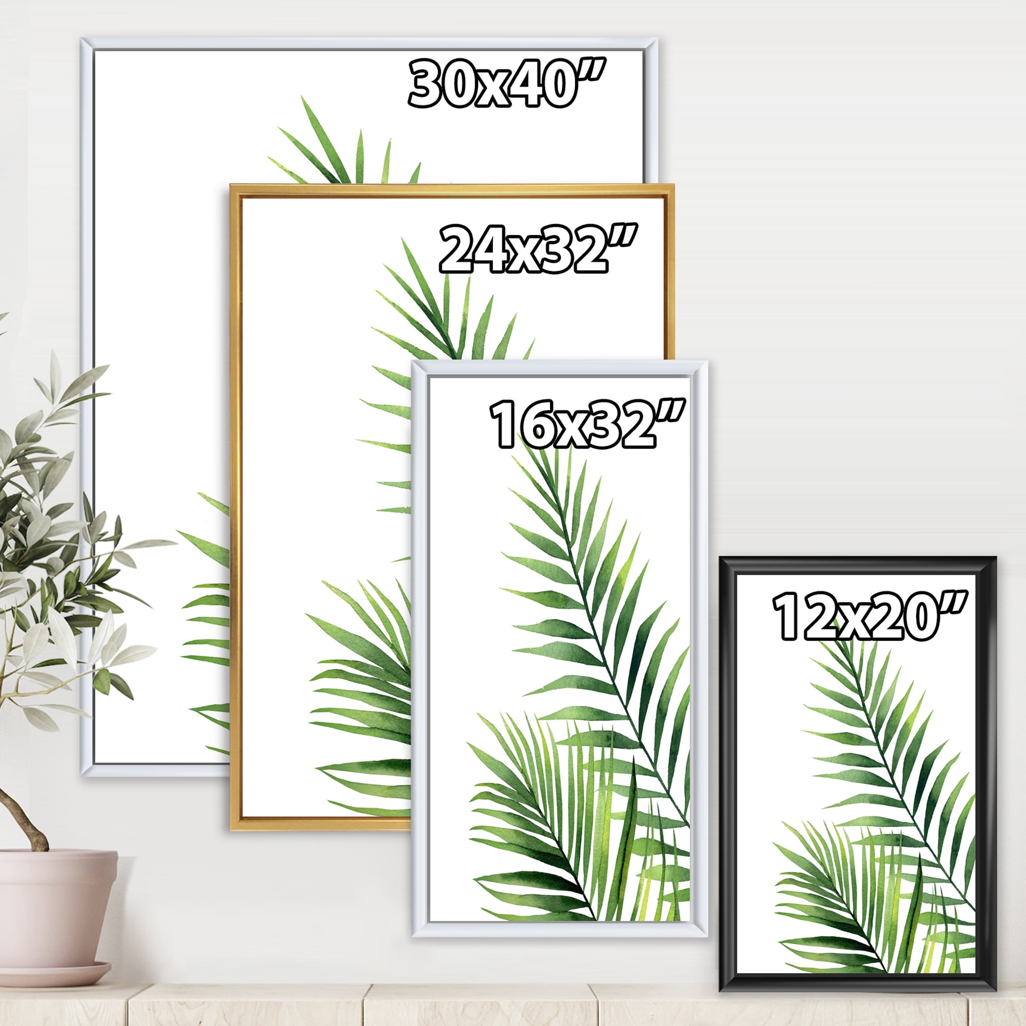 Designart 'Fern Plant Leaves Detail III' Farmhouse Framed Canvas Wall Art Print