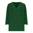 thumbnail image 6 of Ltctricy T Shirts for Women Fashion 3/4 Length Sleeve V Neck Scalloped Trim Solid Color Tunic Tops Casual Loose Tee Blouses(Army Green,Large), 6 of 6