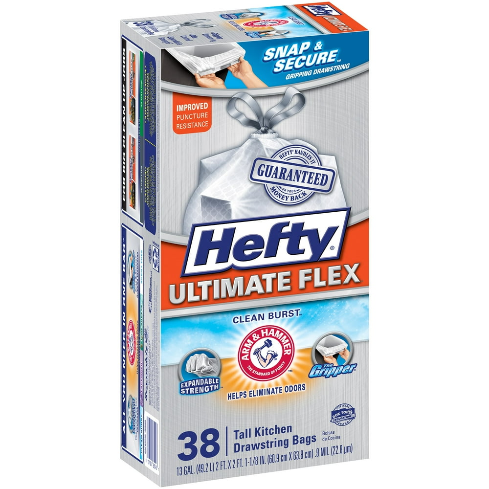 Hefty Ultra Strong 13 Gallon Tall Kitchen Drawstring Bags Clean Burst