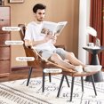 thumbnail image 6 of Furniliving Modern Accent Chair with Ottoman, Comfy Armchair with Footrest, Faux PU Button Tufted Wingback Accent Lounge Chair, Reading Chair for Living Room/Bedroom/Office, Yellow Brown, 6 of 7