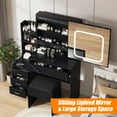 thumbnail image 5 of Vanity Desk with Sliding Mirror & Lights, Makeup Vanity Set with Charging Station 4 Drawers 7 Shelves, Large Vanity Set with Cushioned Stool for Bedroom, Marble Black, 5 of 7