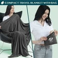 thumbnail image 2 of PAVILIA Soft Compact Travel Blanket and Pillow, Foldable Airplane Blanket in Bag, Lightweight Portable Flight Blanket Set with Luggage Strap, Camping Plane Car Home Office Gift Accessories, Black, 2 of 8