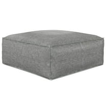Simpli Home Brody Boho Square Pouf in Distressed Grey Vegan Faux Leather