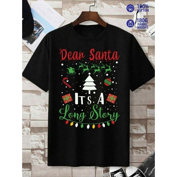 Dear Santa Christmas t-shirts funny t shirts for men short graphic tees casual black Hip-hop streetwear fabrics for a casual, sporty look, T-shirts for everyday comfort Spring and summer clothing