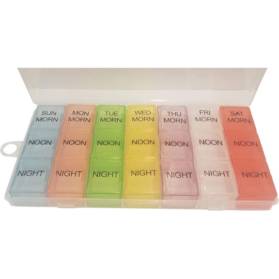 7-Day Pill Organizer, Color-Coded Weekly Medicine Case with Daily 3-Compartment Design