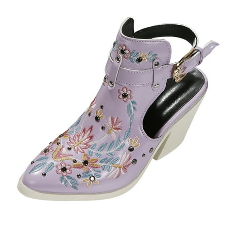 

Ladies Fashion Retro Leather Embroidered Pointed Belt Buckle Thick High Heel Sandals Beach Summer Platform Women Wedge Sandals T Strap Sandals for Women