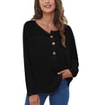 thumbnail image 1 of Blusa de mujer de manga larga con botones y hombros caídos, cuello redondo, blusa de corte informal a la moda, 1 of 4