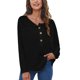 thumbnail image 1 of Blusa de mujer de manga larga con botones y hombros caídos, cuello redondo, moda informal, blusa negra L, 1 of 4