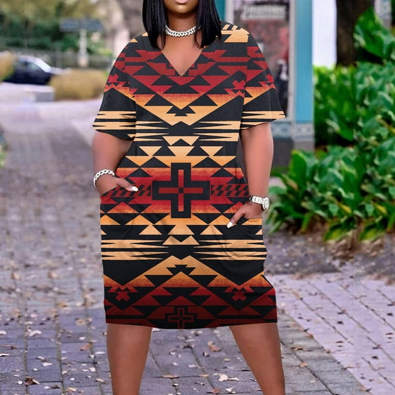 Brilliant Summer Dresses for Women Plus Size Plus Size Dress for Women V Neck Summer Casual Sun Dresses Knee Length Short Sleeve with Pockets Red XXXXXL