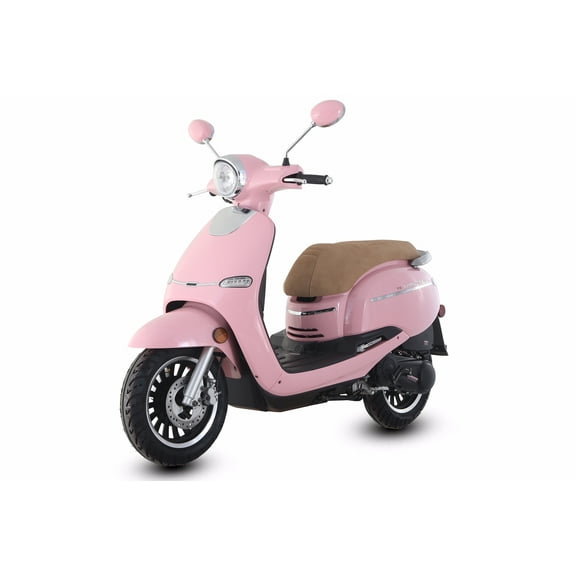 Trailmaster Turino 50, 49.6cc Gas Powered Scooter, Automatic CVT, Electric & Kick Start, LED Lights, 12-Inch Rims (Pink)