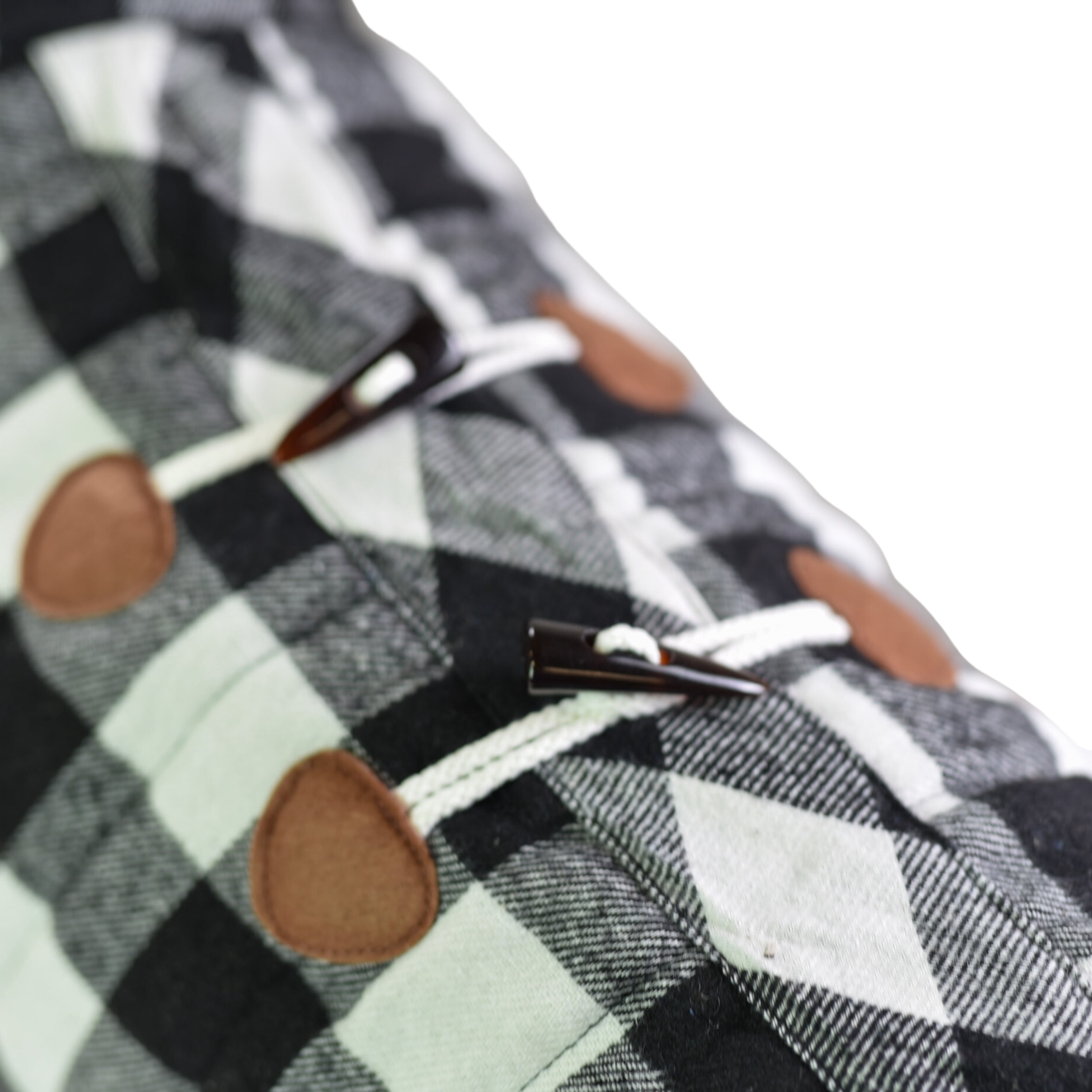Vibrant Life Dog Clothes: Black & White Buffalo Plaid Peacoat, XL
