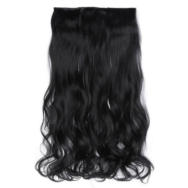 Extensiones de cabello ondulado y rizado natural de 25,6 pulgadas, extensión de cabello sintético largo, piezas de cabello de cabeza completa resistentes al calor para mujeres, negro