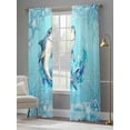 thumbnail image 4 of Summer Marine Life Sheer Curtains 2 Panels Set Cartoon Sharks Watercolor Blue Starfish Corals Sheer Window Curtains Light Filtering Rod Pocket Voile Drapes for Bedroom Living Room 52"X108", 4 of 9