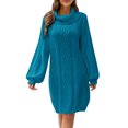 thumbnail image 1 of Vestido De Suéter Para Mujer Cuello Alto De Punto De Cable Color Puro Forma Suelta Suéter De Túnica Para Mujer Para Citas Fiesta Calle Azul L, 1 of 6