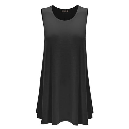 Olive Womens Dress - MBJ WDR929 Womens Round Neck Sleeveless Trapeze Dress L BLACK