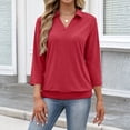 thumbnail image 4 of Lumtrix Womens Polo Shirts 3/4 Sleeve Collared Tops Business Casual Tops Collared V Neck Dressy Blouses Loose Fit Red M, 4 of 6