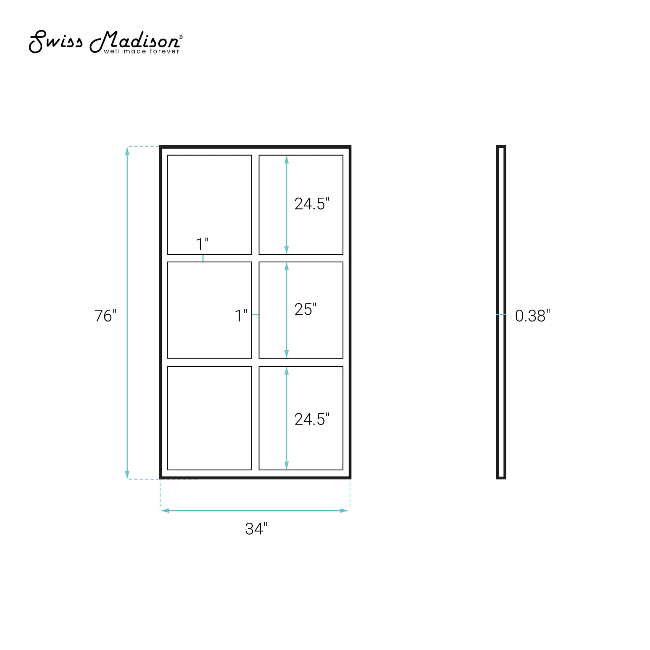 Virage 34 x 76 Framed Fixed 3/8 in. (10mm) Clear Tempered Glass Shower Door with Black Matte Frame