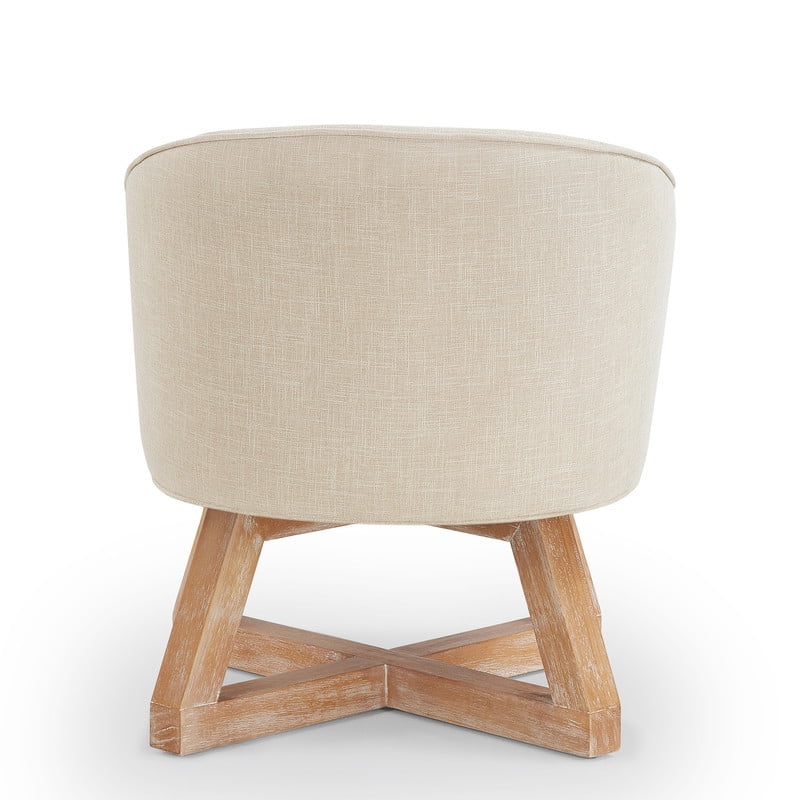 360° Swivel Accent Chair with Solid Wood, Linen Upholstered Barrel Chair, Cross Shaped Leg Armchair, Easy Assembly for Living Room, Beige
