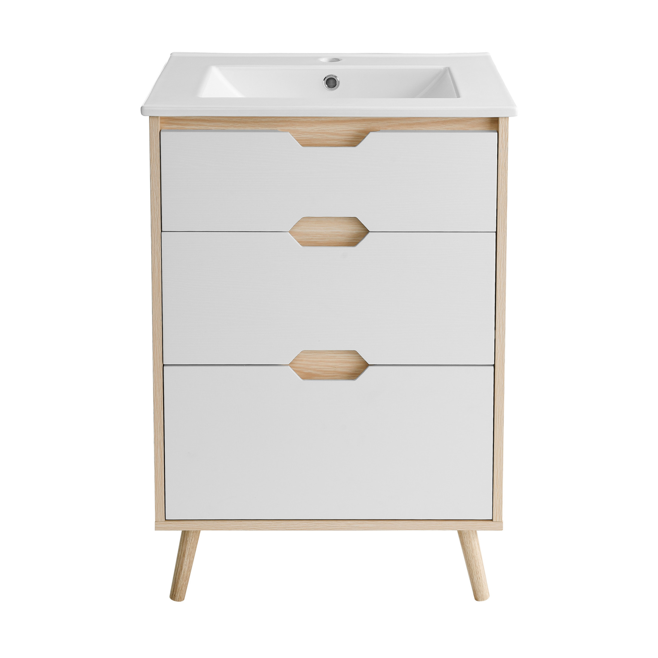 Brusque 24" Freestanding Bathroom Vanity in Natural Oak with Sink Top
