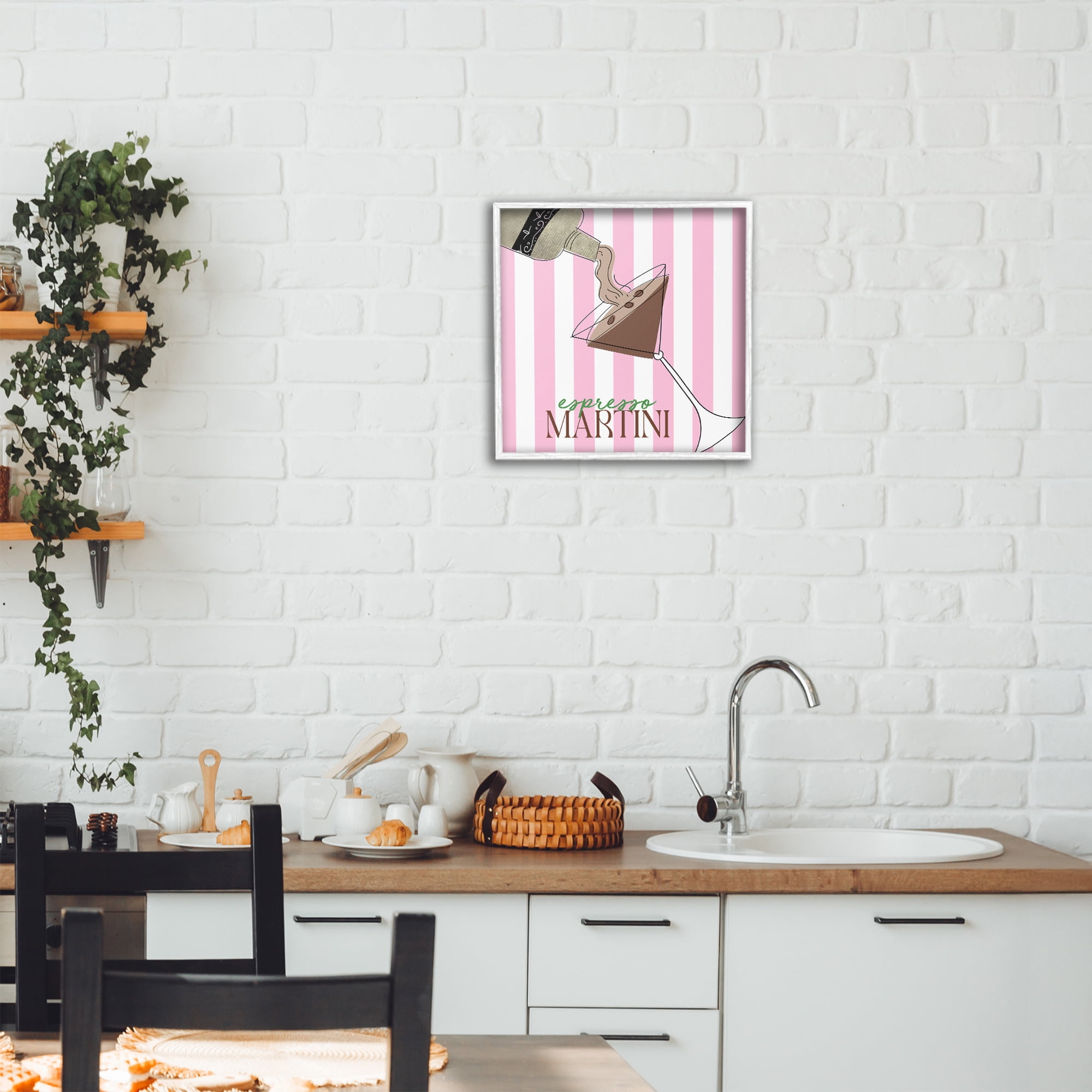Stupell Industries Espresso Martini Pink Stripes White Framed Giclee Art, design by Deidre Mosher