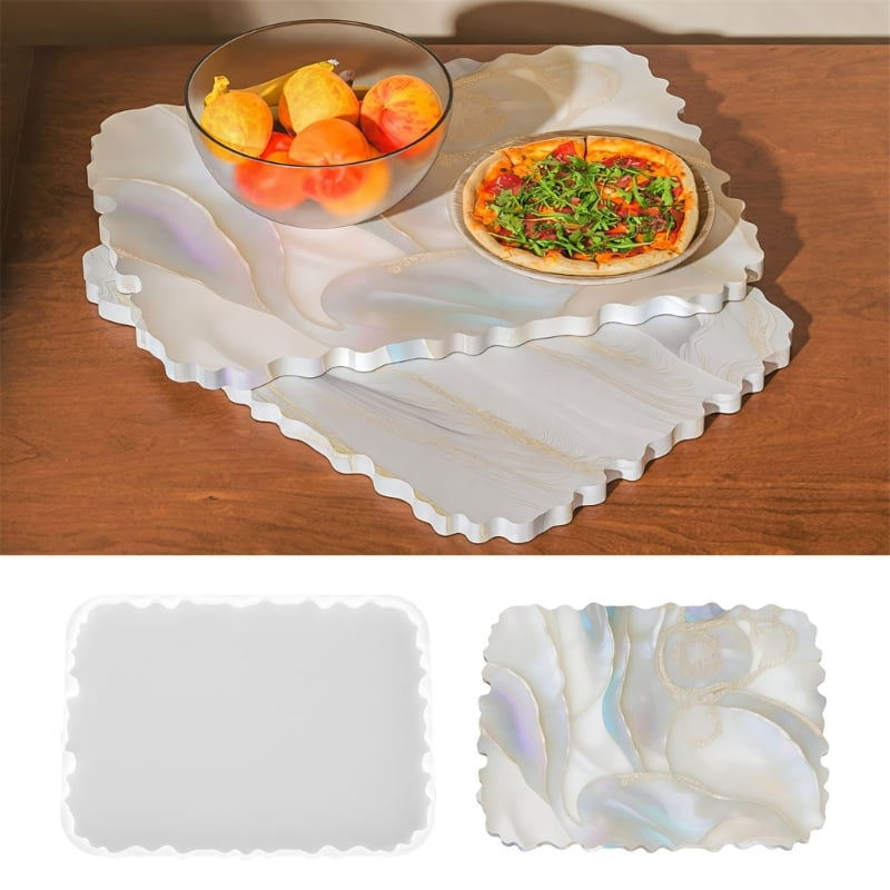 lanema Artistic Wavy Edging Resins Crafting Mold Flexible Food Grade Silicones Coasters Mould For Decorative Trays making Tool