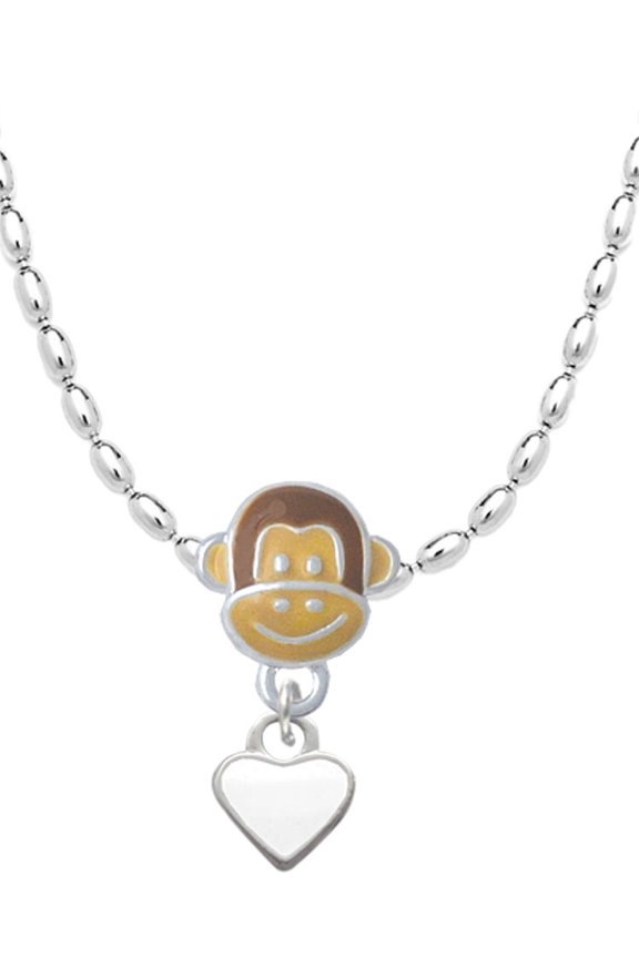 Silvertone Mini Two Sided White Heart Mia Monkey Charm Necklace