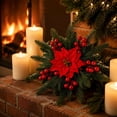 thumbnail image 4 of Bcylexb Christmas Star Poinsettia Wreaths for Window, 14.6“ Floral Curtain Tieback with Pine Needles Hanging Wreaths for Front Door Wall Home Party Decor, 4 of 7