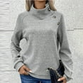thumbnail image 5 of AXXD Gray Basic Blouses for Women Summer 2024 Turtle Necks Trendy Pullover Button Tops Long Sleeve Comfortable Blouse Sweatshirt, 5 of 9