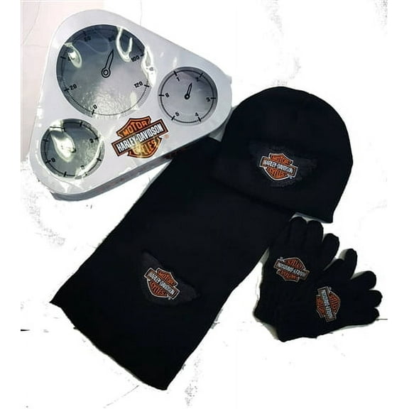 Harley-Davidson Boys' 3-Piece Hat, Scarf & Glove Set, Black
