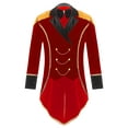 thumbnail image 3 of TiaoBug Men's Ringmaster Circus Tailcoat Jacket Blazer Chains Long Sleeve Swallow-Tailed Coat with Bow Tie Marching Band Costume Red S, 3 of 7
