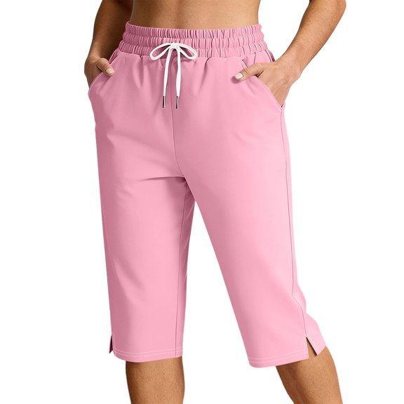 yillto Women's Capri Pants Elastic Waist Drawstring Casual Cropped Loose Capris Pant with Pockets