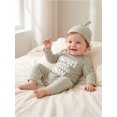 thumbnail image 5 of RUINIXCW Dad's Little Dude Baby Boy Fall Winter Outfit Romper Newborn Baby Boy Hospital Coming Home Outfit Waffled Striped Letter Long Sleeve Jumpsuit Hat Set, 5 of 9