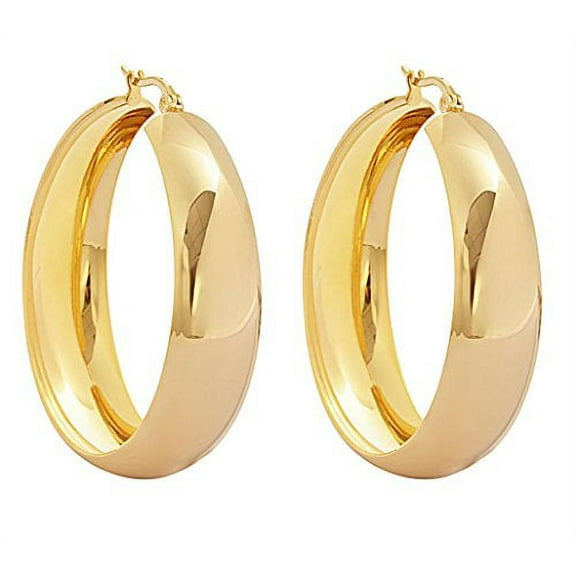 Edforce Womens 18k Gold Plated Rounded Thick Hoop Earrings, (40mm)