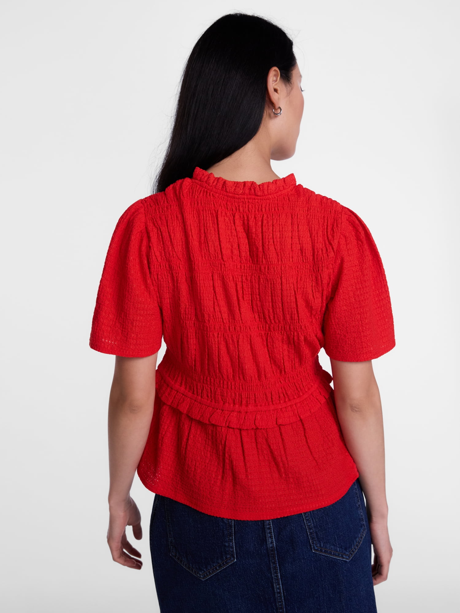 Scenario Women's and Women's Plus Textured Tie Front Top, Sizes XS-4X