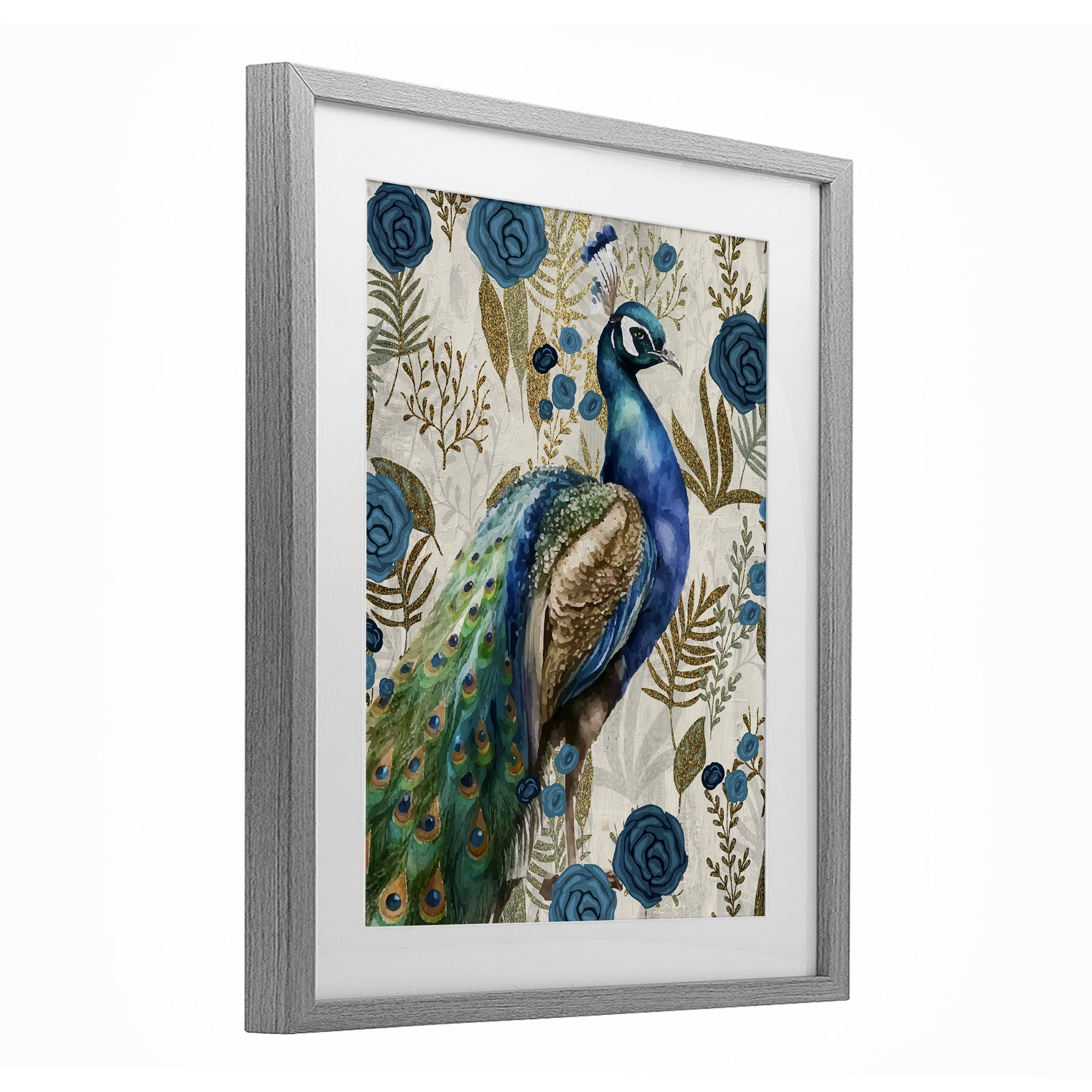 Stupell Industries Peacock Pride Botanicals Gray Framed Print Under Glass, design by Kim Allen