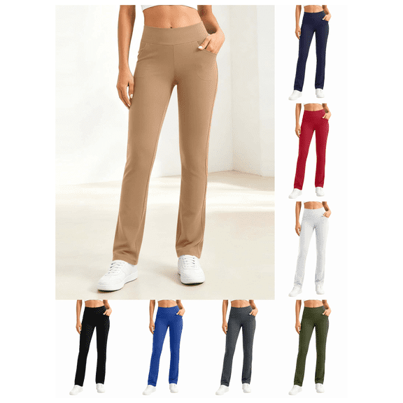Zynoxe Women's High Waisted Yoga Pants Comfy Stretch Leggings for Women Slim Fit Solid Color Casual Trousers with Side Pockets Versatile Golf Jogging Workout Pants