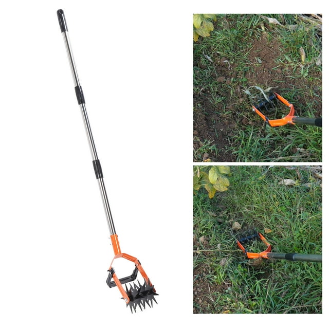 Outil de Cultivateur de Jardin en Acier Inoxydable Outil de Réensemencement de Pelouse Manche Réglable Désherbeur de Sol avec Lame de Désherbage pour Mélange de Sol