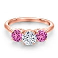 thumbnail image 3 of Gem Stone King 18K Rose Gold Plated Silver White Moissanite and Pink Created Sapphire Engagement Ring for Women | 1.90 Cttw | Round 6MM | Gemstone Birthstone | Size 7, 3 of 7