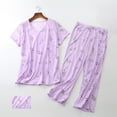 thumbnail image 2 of Lounge Sets for Women Short Sleeve Cotton Pajama Cute 2 Piece Comfy Summer V Neck Shirt Capri Sleepwear PJ Sets for Women, 2 of 3