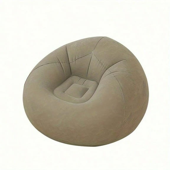 NTGFU 1pc Beanless Bag Inflatable Lounge Chair, Flocking Multifunctional Portable Inflatable Sofa, Round Single Sofa for Living Room, Office Lunch Break, Outdoor Picnic Camping,Grey