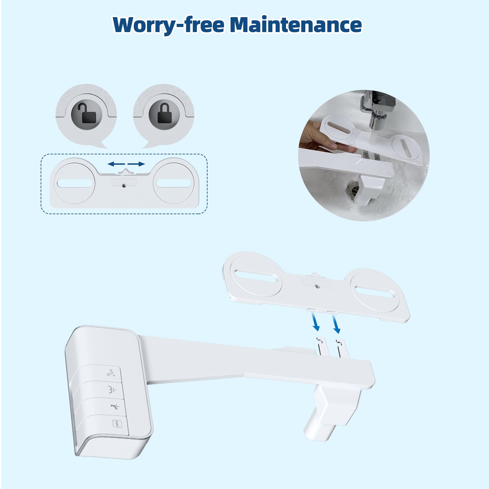CADOVE Bidet Attachment, Dual Nozzle, Adjustable Water Pressure, Self-Cleaning Spray, Hygienic, White