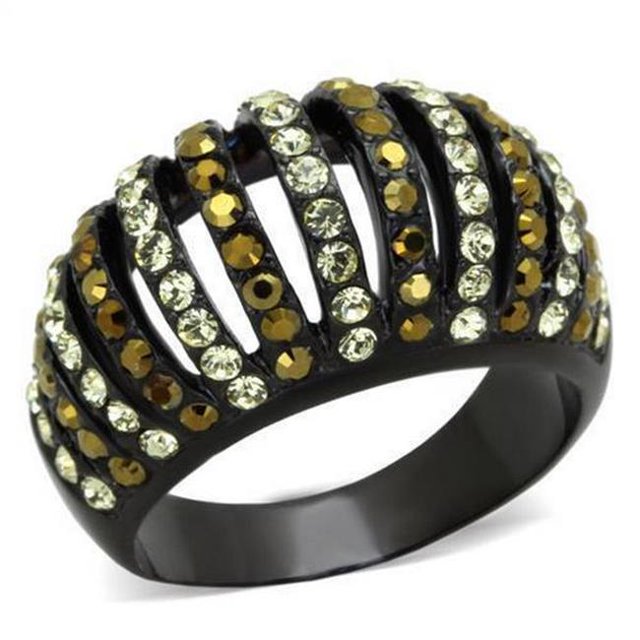 IP Black Ion Plating Stainless Steel Ring with Top Grade Crystal, Multi Color - Size 5
