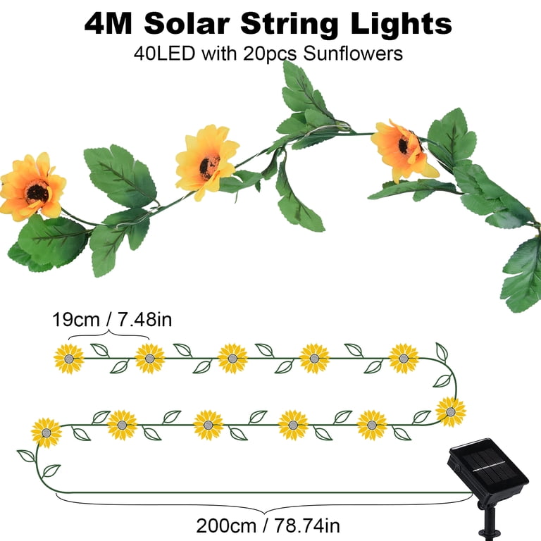 Qoosea Solar Sunflower Lights, 13ft with 40 LED Lights photo 6