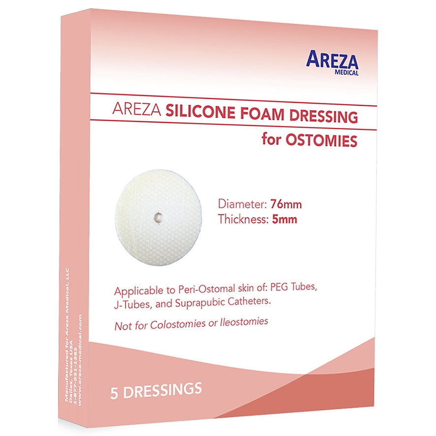 Areza Medical Ostomy Dressing Silicone Foam (Round) May Help Secure Ostomy Tubes, Control
