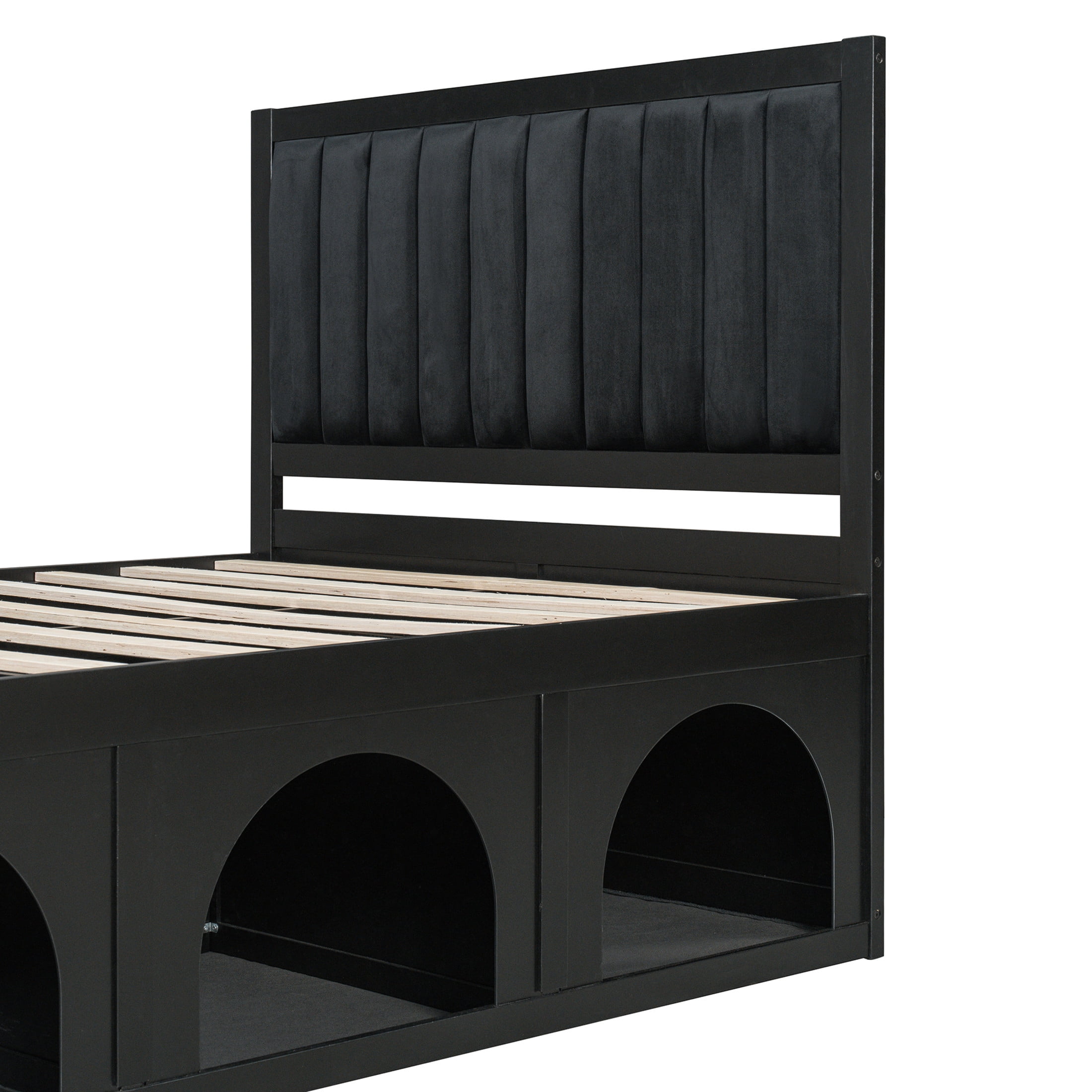 Christopher Knight Home Pet-Friendly Platform Bed with Nook, Upholstered Headboard, Full Size, Black