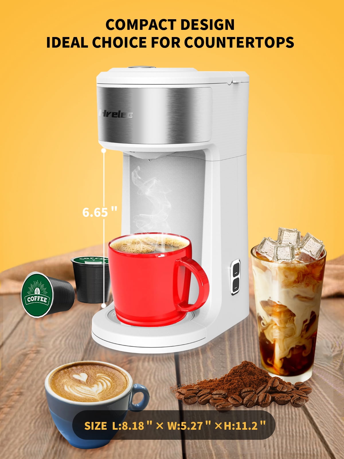 2-Way Single Serve Coffee Maker Brewer for Capsule and Ground Coffee, Mini Coffee Machine with Self-Cleaning Function and 8-14 oz Brew Size