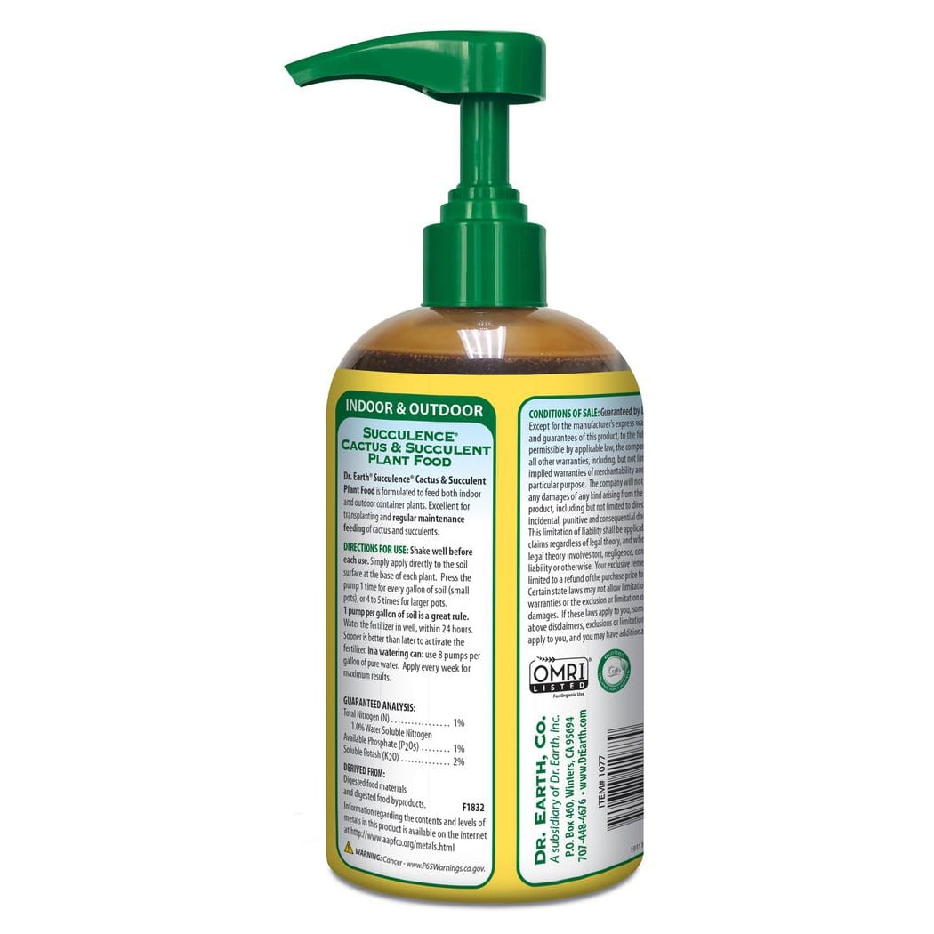 Dr. Earth Succulence Cactus & Succulent Pump & Grow Liquid Fertilizer, 16 oz Bottle