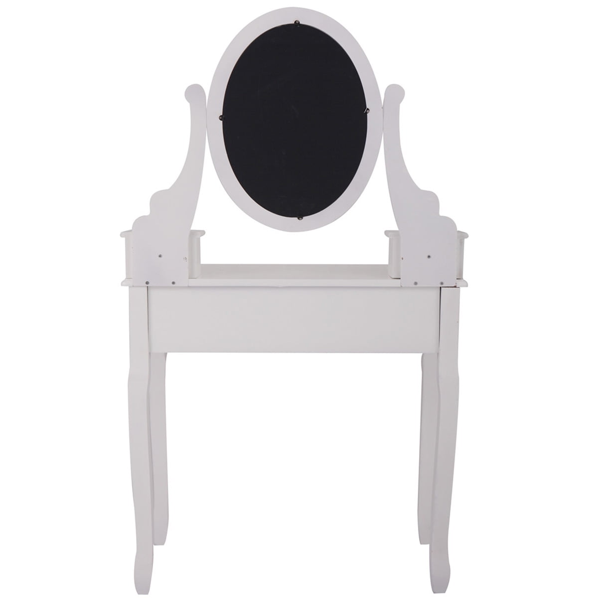 Kepooman Wooden Vanity Set, Makeup Dressing Desk with Cushioned Stool, Oval Mirror and 5 Drawers - White Kepooman Wooden Vanity Set, Makeup Dressing Desk with Cushioned Stool, Oval Mirror and 5 Drawers - White