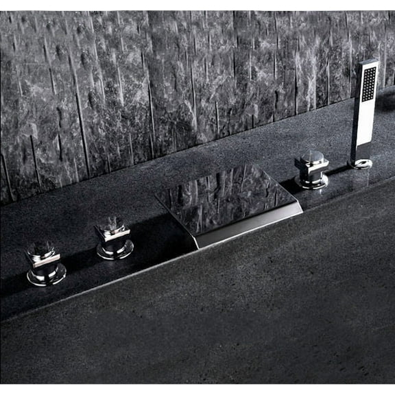 Juno Three Handles Chrome Widespread Bathtub Faucet with Handheld Shower