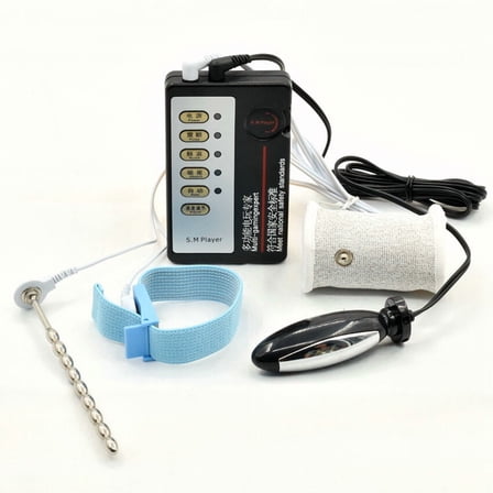 E-Stim Shock Black Devices Te-ns Stim Electric Shock Massager Stimulator Electro Stretching Plugs Host Rings Stainless Therapy Set